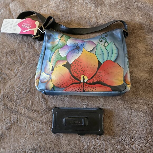 Anuschka by Anna 8310-MFL Handpainted Leather Crossbody Hobo Bag Floral NWT - Picture 16 of 16